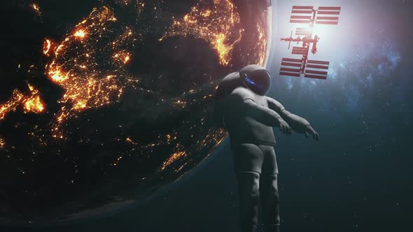 Astronaut in Spacesuit in Outer Space Against Milky Way alt