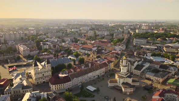 Aerial View of Historic Center of IvanoFrankivsk City with Old European Architecture alt