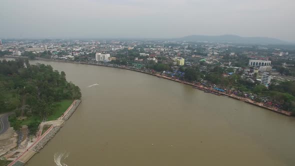 Aerial Shot of Surat Thani, River and CitySurat Thani Province, Thailand alt