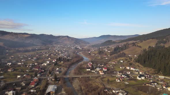 4k Drone Shot Over Small Village In Fall