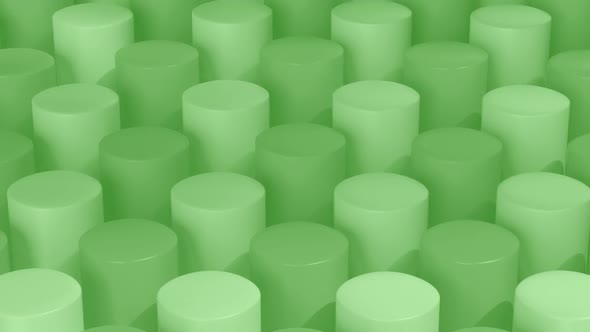 Isometric Green Cylinders Pattern Moving Diagonally. Seamlessly Loopable Animation