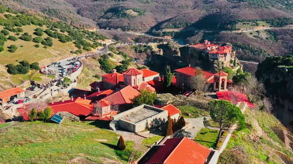 Kalambaka Greece Aerial View of Monastery Varlaam and Breathtaking Pictures of Valley and Landmark alt