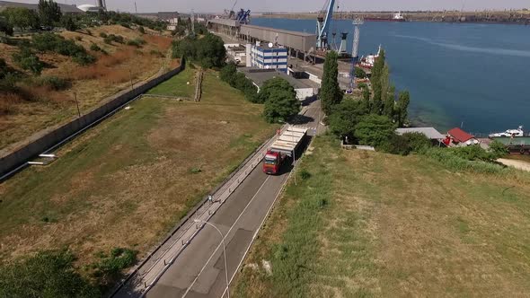 Ukraine  May 2016 Aerial View of Truck with Oversized Cargo on the Road alt