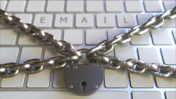 Padlock with Chains on the Keyboard with EMAIL Text on Keys alt