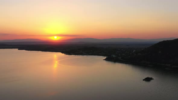 Aerial view of the Zemplinska Sirava reservoir in Slovakia - Sunset alt