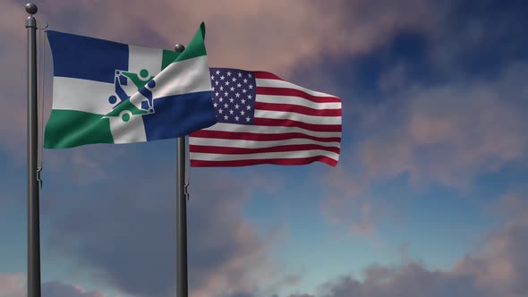 Columbia City Flag Waving Along With The National Flag Of The USA - 4K alt