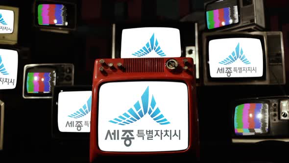 Flag of Sejong City, South Korea, on Retro TVs.
