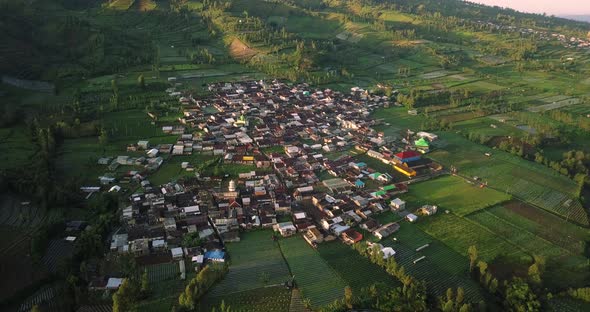 birds eye view of the village on Wonosobo regency in Central Java Indonesia with the surrounding pla alt