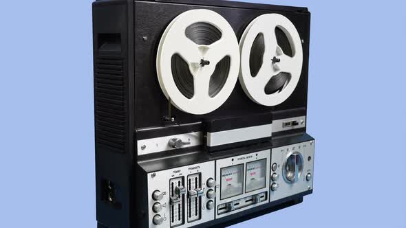 Reproduction Of An Old Bobbin Tape Recorder On A Blue Background Of The Ussr Times 1.