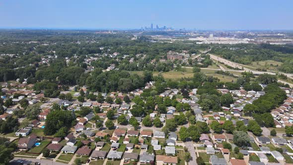 Aerial View of Residential Quarters at Beautiful Town Urban Landscape Cleveland OH USA alt