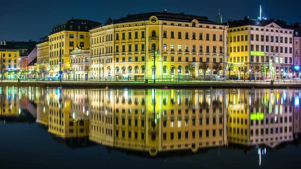Old town buildings in Stockholm, Sweden Time Lapse