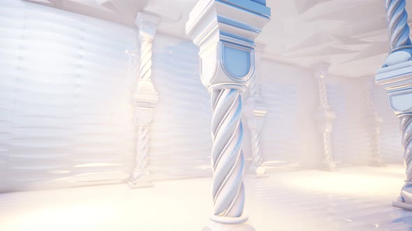 Empty Corridor With Palace Columns And Fog In The Background 4k alt
