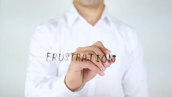 Frustation Businessman Writing on Glass alt