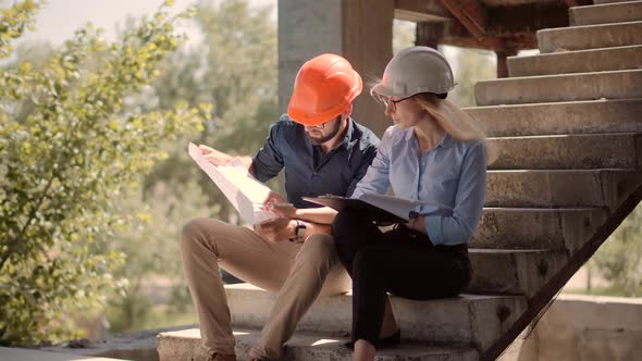 Real Estate Building Project Architect.Builder Constructor Read Blueprints.Developer On Construction alt