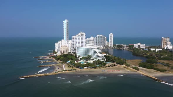 Skyline and Luxury Hotel Resort of Cartagena in Colombia on the Caribbean Coast of South America