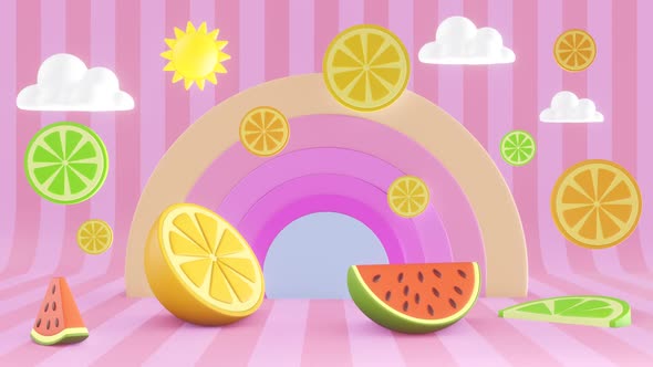 Fruit colorful background with rainbow