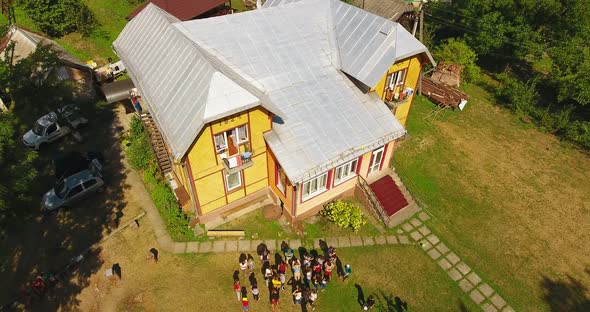 Panoramic Aerial Drone View of Small Town