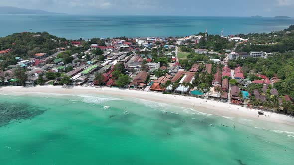 Aerial View of Haad Rin Beach or Hat Rin in Ko Pha Ngan Thailand alt
