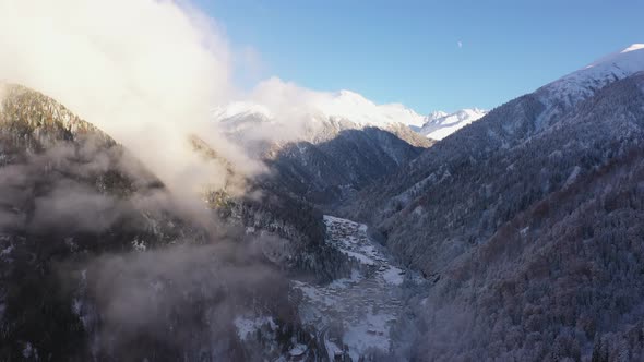 Flying Over the Mountains in the Winter - Ayder