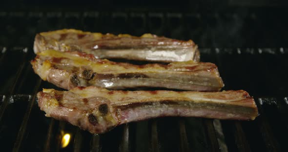 Lamb Chops On Grill And Fire 13 b