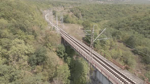 Aerial view of empty Railway bridge in Samtskhe-Javakheti region, Georgia. alt