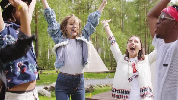 Friends Put Hands In Air Dancing alt