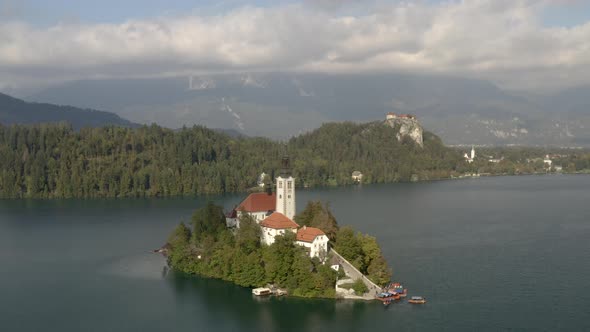 Flight over Lake Bled in Slovenia