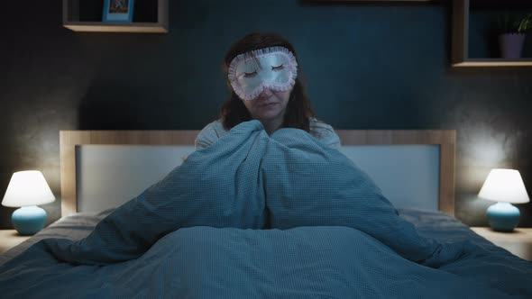 Night Zombie Woke Up at Night Woman in a Night Mask Looks Around Cinematic Shot