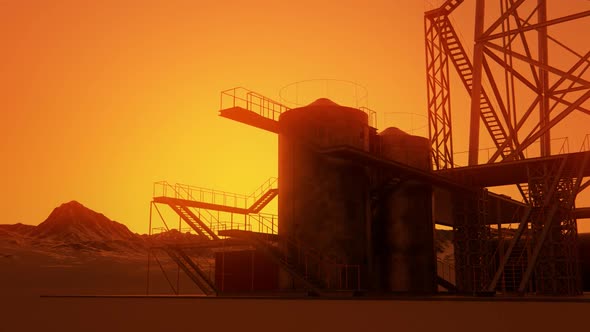 A big drill rig on the oil field. A rig is used in the petrochemical industry. alt