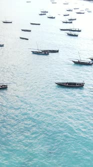 Vertical Video Boats in the Ocean Near the Coast of Zanzibar Tanzania alt