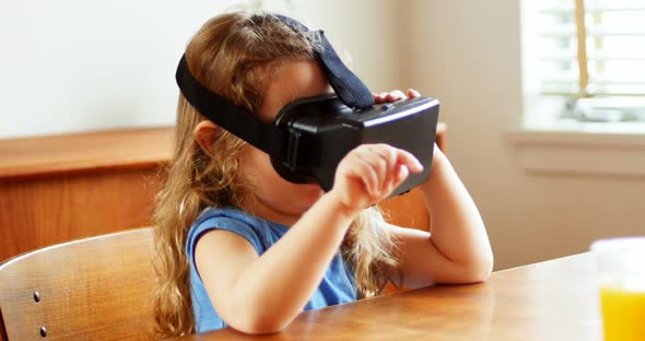Girl using virtual reality headset alt