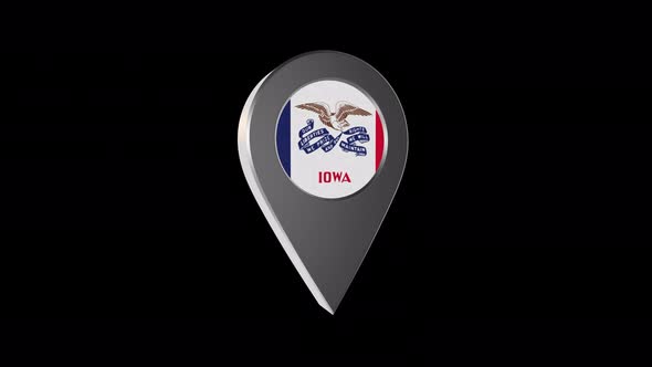3d Animation Map Navigation Pointer With Iowa Flag With Alpha Channel - 4K alt