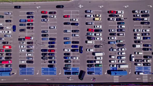 Aerial View a Large Number of Cars Different Brands Standing Parking Lot alt