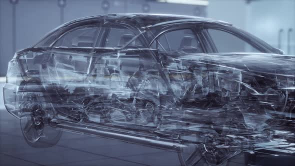 Transparent Car with Engine in Laboratory alt
