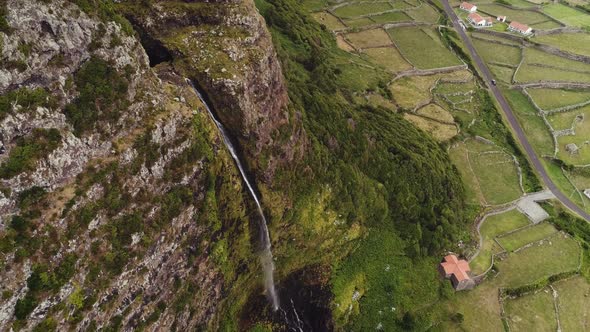 Aerial View Of Amazing Cliff Waterfall