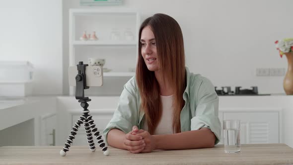 Woman Micro Influencer Record Live Viral Video Camera at Home Studio alt