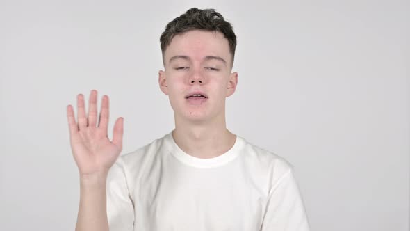 Online Video Chat By Young Man on White Background alt