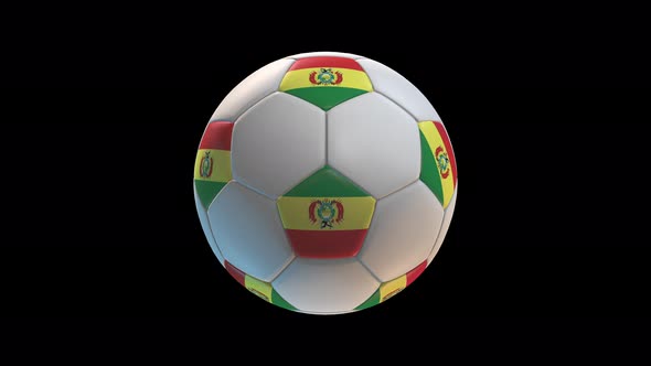 Soccer ball with flag Bolivia, on black background loop alpha