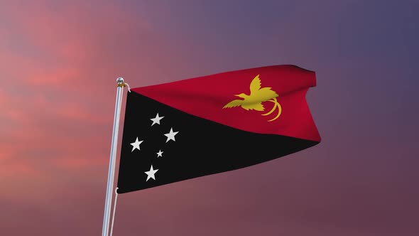 Flag Of Papua New Guinea Waving