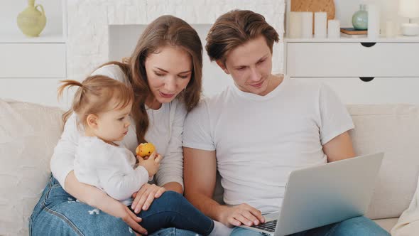 Caucasian Family Young Mother Millennial Father Buyers Renters Users with Small Daughter Child Girl alt