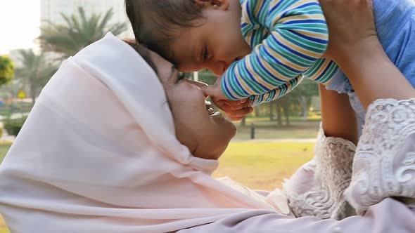 Mother and son at the park alt