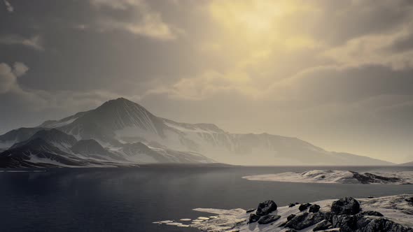 Mountains Covered with Ice in Antarctic Landscape alt