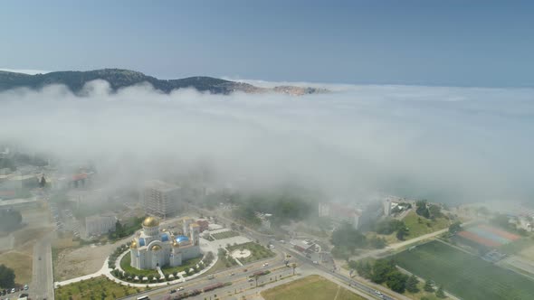 Aerial View of the City of Bar Under a Low Cloud