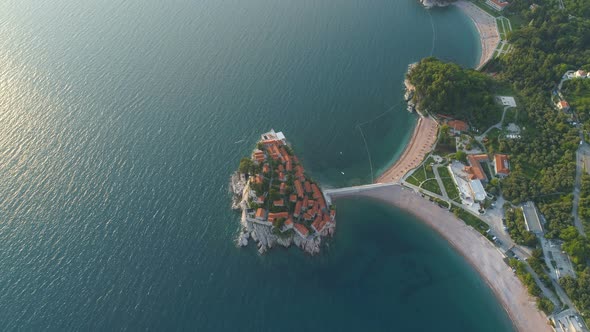Aerial View of the Sveti Stefan, Small Islet and Resort in Montenegro