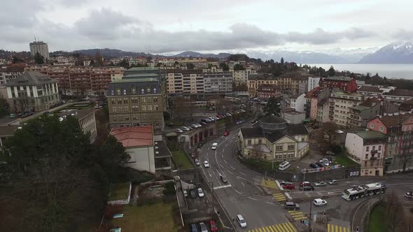 Aerial of Lausanne on a cloudy day alt