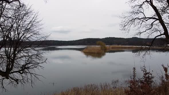 Lake Evening Drone Footage Cloudy