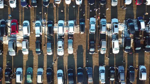 Top Aerial View of Many Cars on Sale Car Dealer Market alt