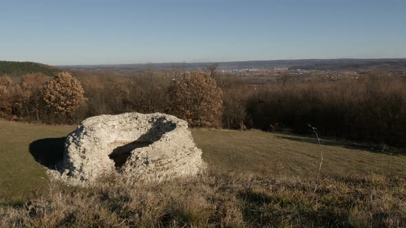 GAMZIGRAD, SERBIA - DECEMBER 25, 2017 Ancient pagan temple of Romula and her son near Felix Romulian alt