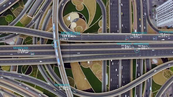 Concept of Aerial View From Above of Traffic on Elevated Expressway with Futuristic Autonomous