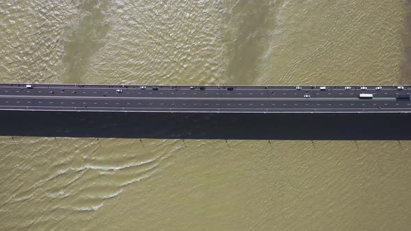Aerial view of Padma bridge, over the Padma river by day, Dhaka, Bangladesh. alt